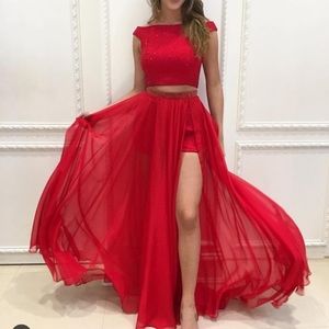 Red Sherri hill romper dress